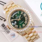 LS Factory Replica Swiss Rolex Oyster Perpetual Day-Date ii 41mm All Diamonds Green Dial Watches 